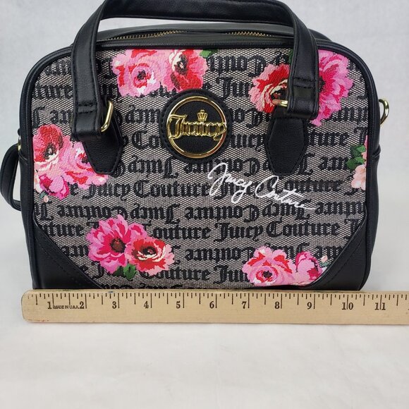 Juicy Couture Purse Black White Billboard Tote Pink Flower Satchel Bag Logo - Picture 16 of 16